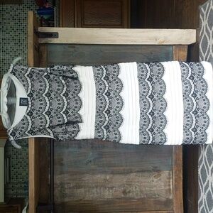 Jax White Bodycon Midi Dress with Black Lace Overlay - Women's 10